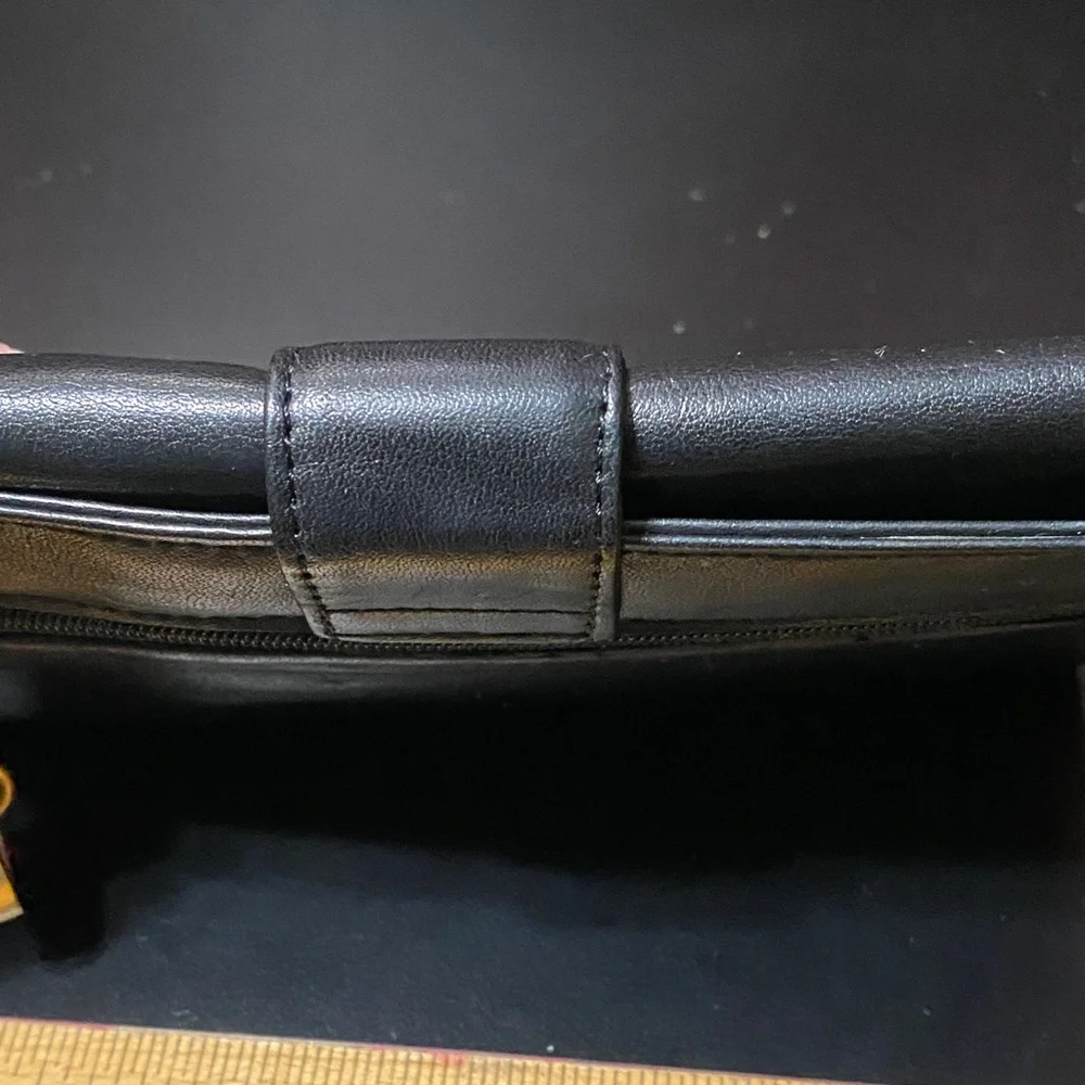 Vintage Perlina New York Black Leather checkbook Wallet with Gold Accent